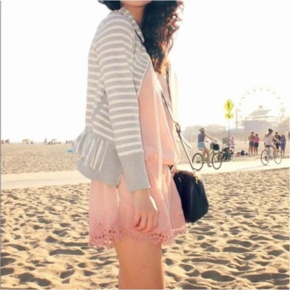 Anthropologie Sat. Sun. Harley Women's Stripe Peplum Gray Hoodie S - Picture 1 of 9